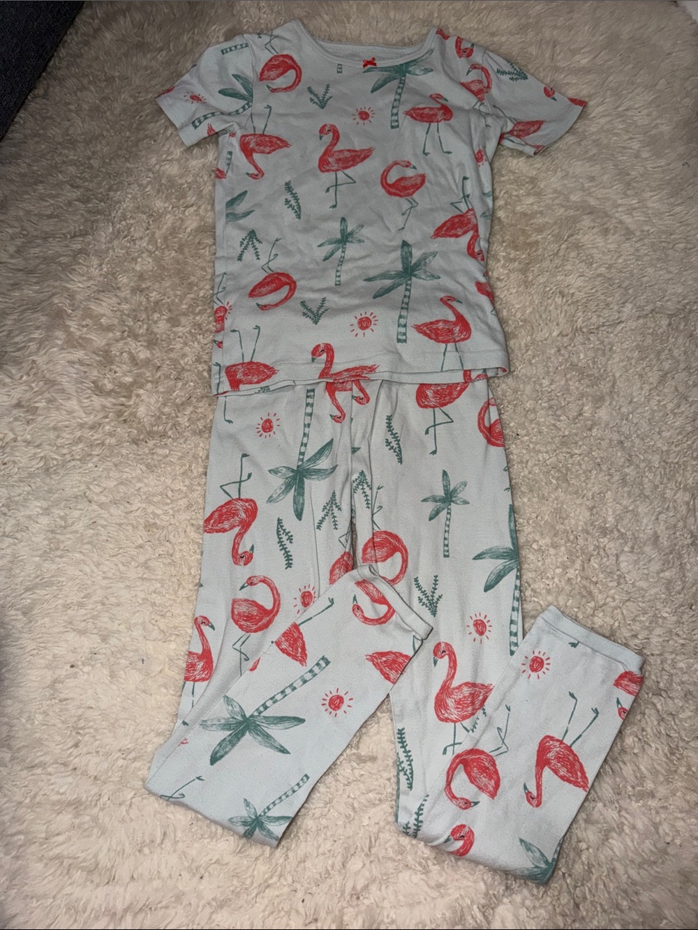 Carter's Pink Flamingo & Green Palm Kids Pajama Set 8